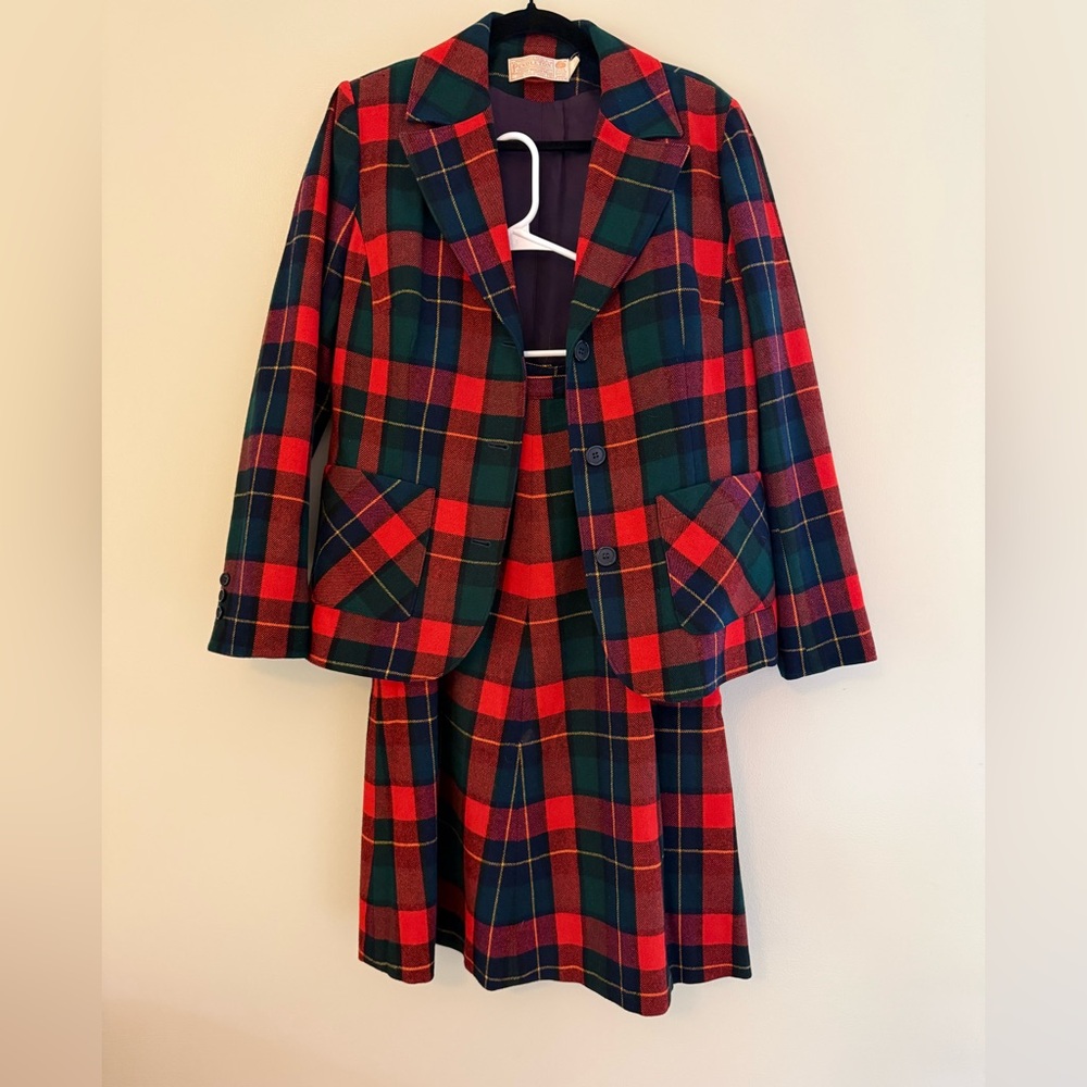 Vintage Pendleton 100% Virgin Wool Plaid Skirt Suit Set Blazer- 16 Skirt-14